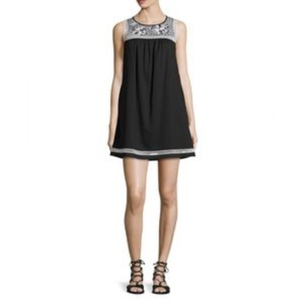 Tory Burch Hopewell Cotton Black Cotton Dress with White Lace Embroidery